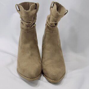 Ana Delia Size 9.5m Brown Suede Pull On Ankle Boots Western Style Scrunched